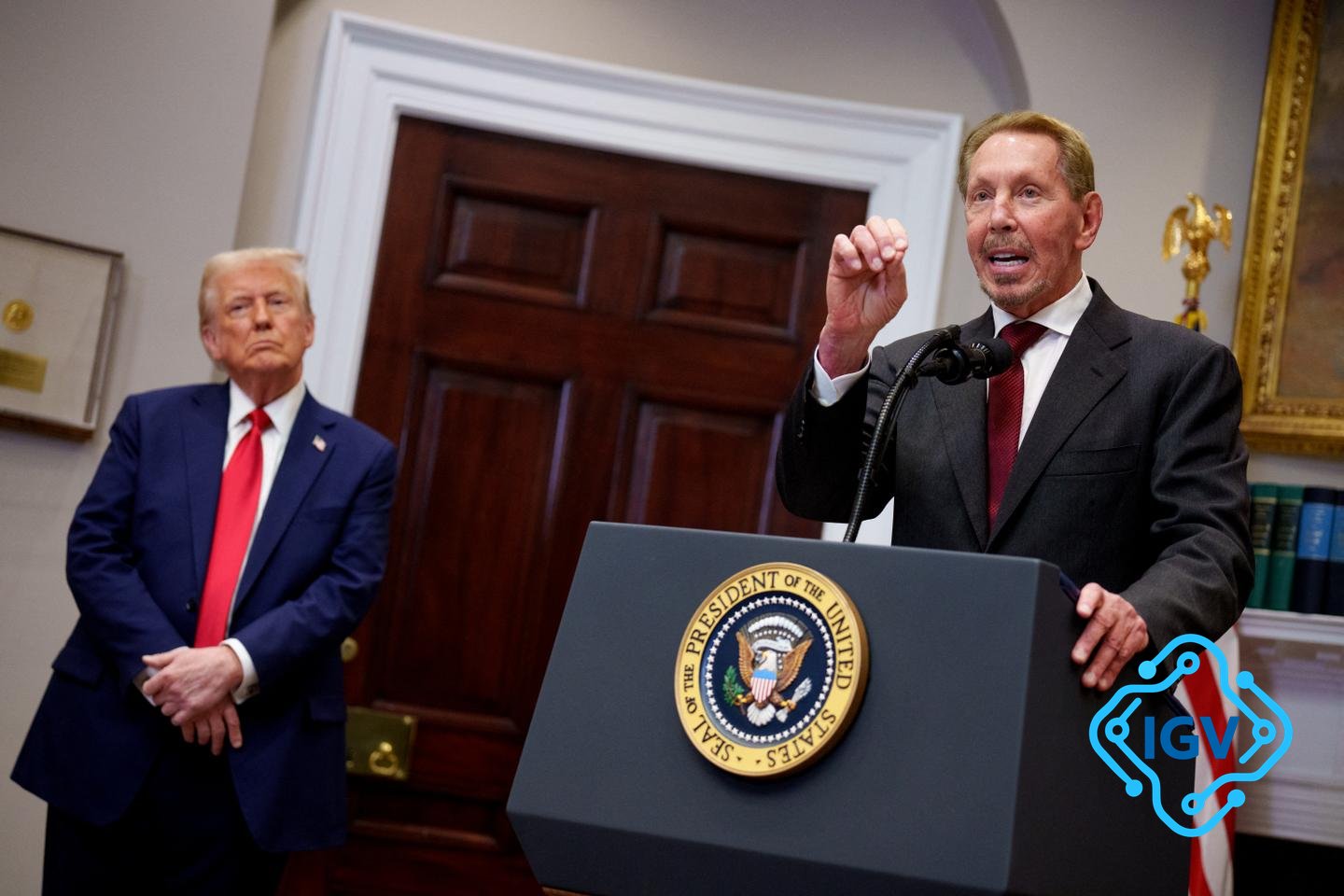 Imagem de capa para Larry Ellison ouça Donald Trump falar sobre IA e investimentos bilionários